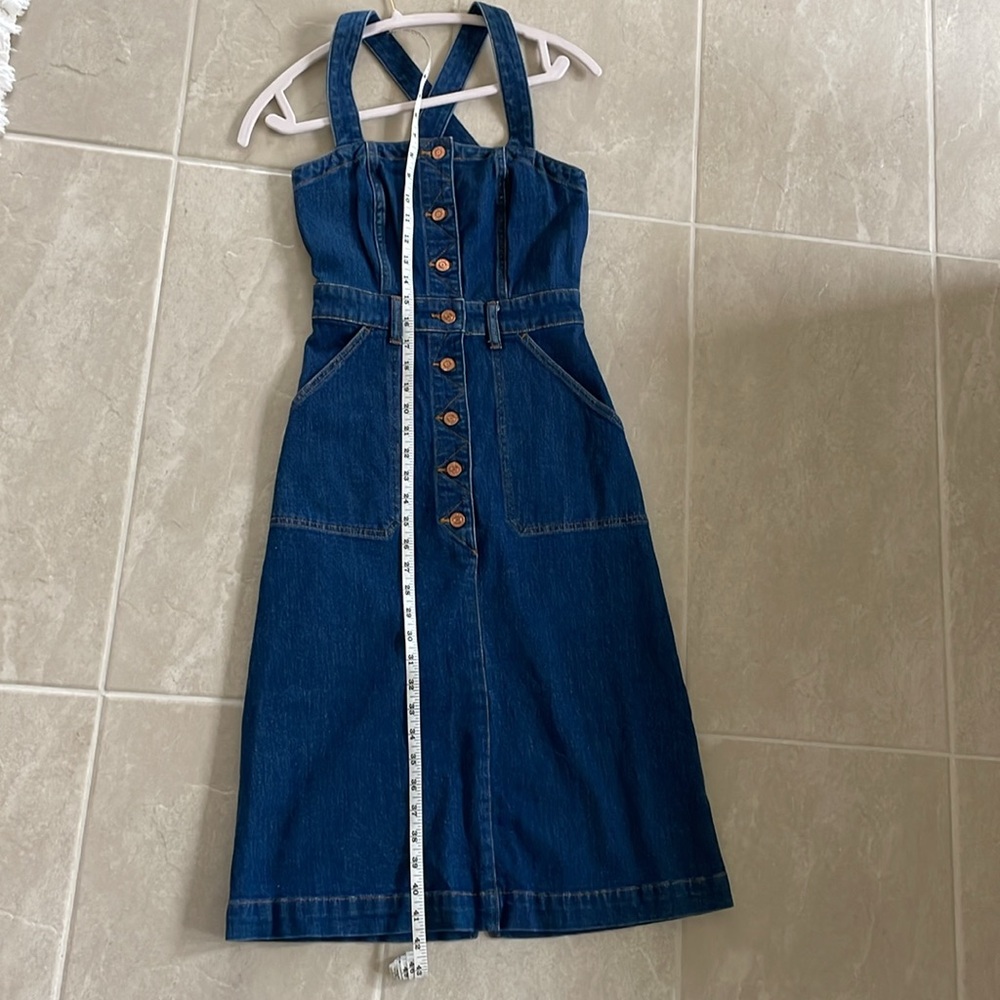 J.Crew Denim Apron Dress in Washed Indigo Button Down Stretch Jean